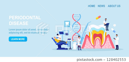 Periodontal disease. Doctor dentist checking tooth, examines patient with periodontitis. Dentistry and healthy teeth. Hygiene oral care. Stomatology. Medical dental checkup. Inflammatory gum disease Periodontal disease. Doctor dentist checking tooth, examines patient with periodontitis. Dentistry and healthy teeth. Hygiene oral care. Stomatology. Medical dental checkup. Inflammatory gum disease 128402553