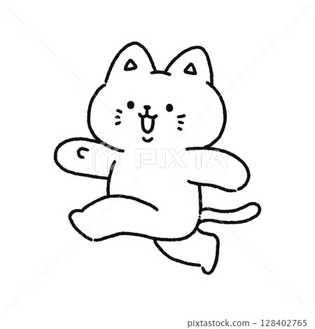 A cat skipping happily - Line drawing 128402765