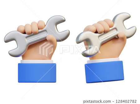 3D graphic of a hand holding a adjustable spanner wrench 3D graphic of a hand holding a adjustable spanner wrench 128402782