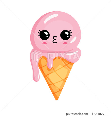 Kawaii ice cream character with happy face 128402790