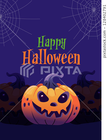 Happy Halloween poster with spooky characters 128402791