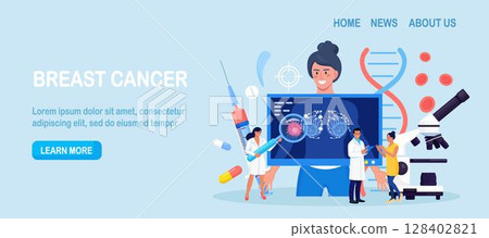 Breast cancer. Doctor Mammologist consult woman patient. Breast ultrasound and mammography, diagnostic of oncology. Examination in the clinic, medical diagnosis 128402821