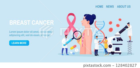 Breast cancer. Doctor Mammologist consult woman patient. Breast ultrasound and mammography, diagnostic of oncology. Examination in the clinic, medical diagnosis 128402827
