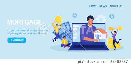 Customers buying house or renting apartment with real estate agency online. Agents showing new apartments. Real estate agent or broker helping person to choose home. Investment property, mortgage 128402887