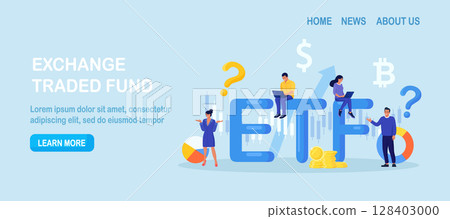 Exchange Traded Funds. ETF. Businessman tracking investment index trading in stock market. Financial broker. Income, investment and saving concept. Business character making financial operation 128403000