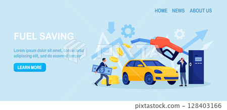 High price for car fuel. People wasting money for gasoline. Rapid growth cost petrol. Global increase rise energy prices. Fuel economy, money savings. Transport gas consumption, fossil energy crisis 128403166
