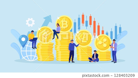 Crypto investor trading and investing. Digital web money based on blockchain technology. Rating of cryptocurrency, currency chart of bitcoin, altcoin, ethereum, litecoin. Stock cryptocurrencies 128403209