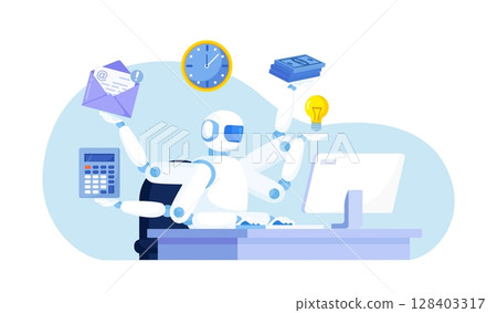 Artificial intelligence to help productivity. Business automation. AI robot help multitask. Innovation technology for work efficiency. Automation or robotic assistance Artificial intelligence to help productivity. Business automation. AI robot help multitask. Innovation technology for work efficiency. Automation or robotic assistance 128403317