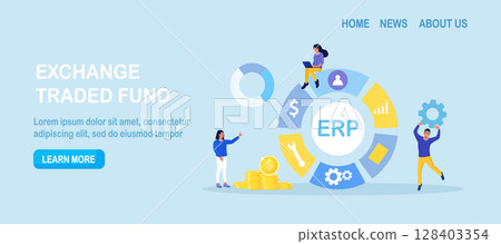 ERP Enterprise resource planning, productivity and company enhancement. Business integration, productivity and company enhancement. Business character consulting of financial operation 128403354