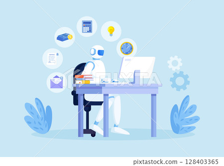 Artificial intelligence to help productivity. Business automation. AI robot help multitask. Innovation technology for work efficiency. Automation or robotic assistance 128403365