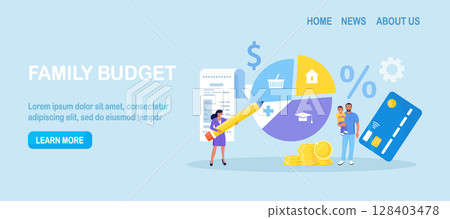 Personal income and expense management. Family budget strategy, planning. Young couple divides the items of expenditure. Control household finance 128403478