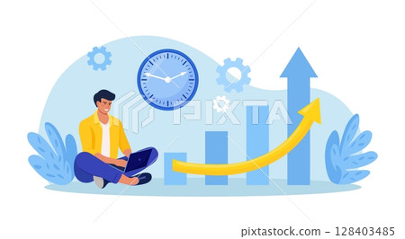 Efficiency work time. Workflow scheduling. Businessman doing many tasks at the same time in deadline. Effective time management and productivity 128403485