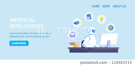 Artificial intelligence to help productivity. Business automation. AI robot help multitask. Innovation technology for work efficiency. Automation or robotic assistance 128403515