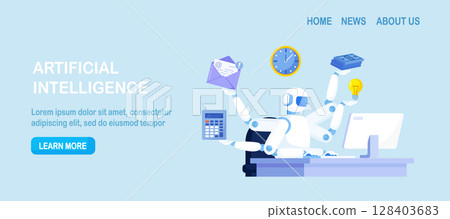 Artificial intelligence to help productivity. Business automation. AI robot help multitask. Innovation technology for work efficiency. Automation or robotic assistance Artificial intelligence to help productivity. Business automation. AI robot help multitask. Innovation technology for work efficiency. Automation or robotic assistance 128403683