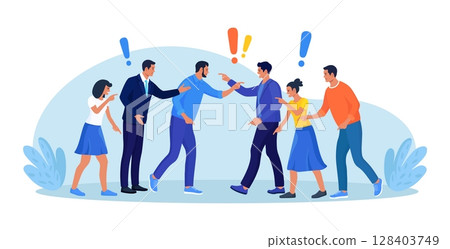 Two groups of people arguing and fighting, business conflict. Teamwork disagreement. Fierce rivalry, unhealthy competition. Colleagues having debate. Angry people arguing or misunderstanding Two groups of people arguing and fighting, business conflict. Teamwork disagreement. Fierce rivalry, unhealthy competition. Colleagues having debate. Angry people arguing or misunderstanding 128403749