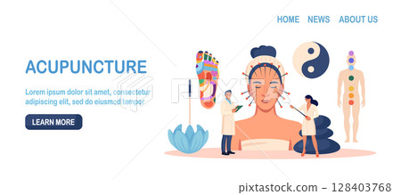 Chinese traditional alternative medicine. Acupuncture, treatment of internal organs. Practitioner therapist, acupuncturist working on female patient. Aromatherapy. Stress relief, healing process Chinese traditional alternative medicine. Acupuncture, treatment of internal organs. Practitioner therapist, acupuncturist working on female patient. Aromatherapy. Stress relief, healing process 128403768