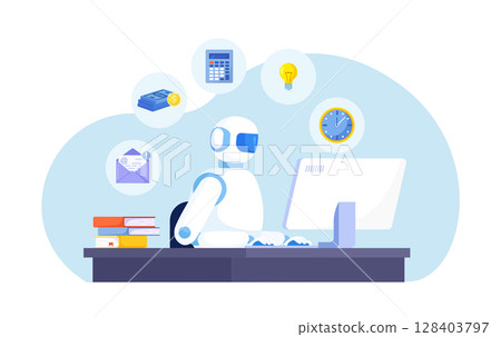 Artificial intelligence to help productivity. Business automation. AI robot help multitask. Innovation technology for work efficiency. Automation or robotic assistance 128403797