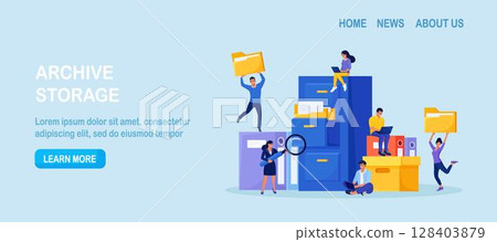 Document archiving and storage. Business people search files in archives. Support service, database. Men working with information, documents and statistics in analytical department. Folder in archive Document archiving and storage. Business people search files in archives. Support service, database. Men working with information, documents and statistics in analytical department. Folder in archive 128403879