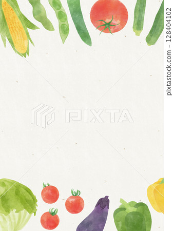 Watercolor summer vegetable frame (vertical) with recycled paper background 128404102