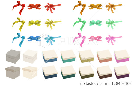 彩色禮盒與緞帶材料套裝 | 可用來拆開禮盒和緞帶的材料套裝 128404105