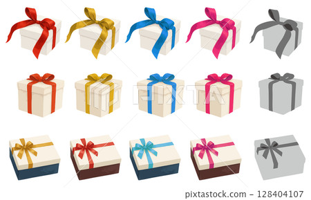禮品盒插圖素材集 | 用緞帶進行各種禮品包裝 128404107