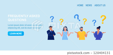 People thinking or solving problem. Frequently asked questions. Characters doubts and questioning everything with question mark. Searching solution People thinking or solving problem. Frequently asked questions. Characters doubts and questioning everything with question mark. Searching solution 128404131