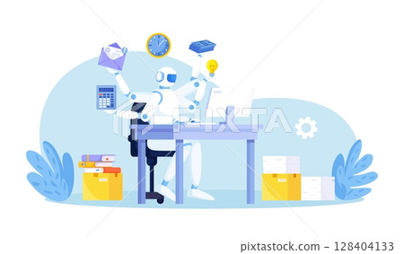 Artificial intelligence to help productivity. Business automation. AI robot help multitask. Innovation technology for work efficiency. Automation or robotic assistance 128404133