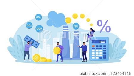Taxation for Nature Pollution. Carbon Tax and CO2 Emissions Environmental Price Charge. Government Payment for Burning Fossil Fuels and Make Dioxide Air Pollution. GHG Fee to Reduce Greenhouse Gases 128404146
