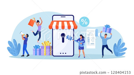 Business owner and entrepreneur start small business or retail shop. New online store, website. Woman opens the lock with a key. Opening internet store Business owner and entrepreneur start small business or retail shop. New online store, website. Woman opens the lock with a key. Opening internet store 128404153