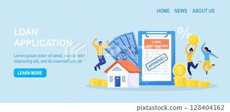 House Loan or Money Investment to Real Estate. People Invest Money in Real Estate. Property Loan Agreement Approved. Family Borrow Money from Bank and Buying Mortgage Housing 128404162