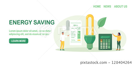Utility bills payment. Electricity consumption expenses. People reduce energy consumption at home, use energy saving light bulb. Power save concept. Household energy and resources, meter installation Utility bills payment. Electricity consumption expenses. People reduce energy consumption at home, use energy saving light bulb. Power save concept. Household energy and resources, meter installation 128404264