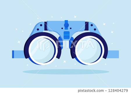 Eyesight test glasses. Diopter optical instrument. Diopters measuring test. Ophthalmology concept. Spectacles technology. Eyes focus diagnosis machine 128404279