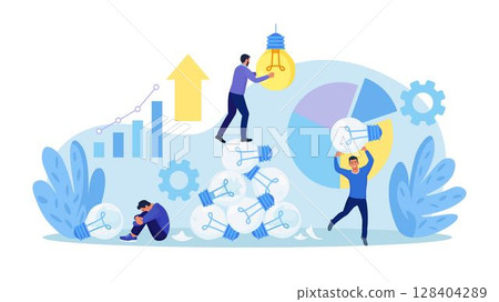 Business fail, aspiration to success. Effort to invent new innovation, motivation to success. Businessman learn from mistake. Finding new solutions, generating ideas, solving problems. Brainstorming 128404289