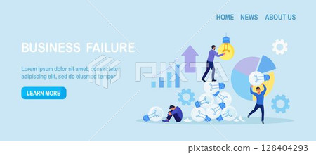 Business fail, aspiration to success. Effort to invent new innovation, motivation to success. Businessman learn from mistake. Finding new solutions, generating ideas, solving problems. Brainstorming 128404293