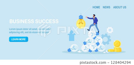 Business fail, aspiration to success. Effort to invent new innovation, motivation to success. Businessman learn from mistake. Finding new solutions, generating ideas, solving problems. Brainstorming 128404294