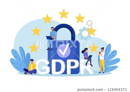 General privacy regulation for protection of personal data. GDPR and privacy politics. Personal information control and security. People protecting business data and legal information General privacy regulation for protection of personal data. GDPR and privacy politics. Personal information control and security. People protecting business data and legal information 128404371