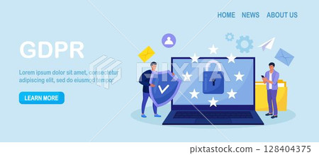 General privacy regulation for protection of personal data. GDPR and privacy politics. Personal information control and security. People protecting business data and legal information 128404375