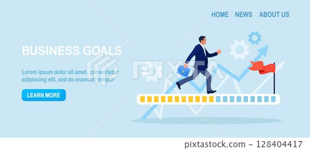Progression from start to success or achieve goal. Business career path, mission or challenge to succeed. Businessman run on progress bar to achieve success flag. Project tracking, goal tracker Progression from start to success or achieve goal. Business career path, mission or challenge to succeed. Businessman run on progress bar to achieve success flag. Project tracking, goal tracker 128404417