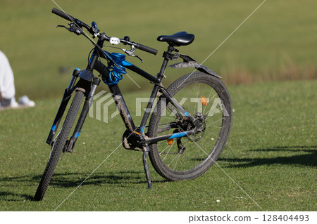 Mountain Bike on Grassy Field 128404493