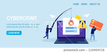 Cyber criminals phishing stealing private personal data, credentials, password, bank document and credit card. Tiny anonymous hackers attacking computer, hacking email. Cyber crime, hacker attack Cyber criminals phishing stealing private personal data, credentials, password, bank document and credit card. Tiny anonymous hackers attacking computer, hacking email. Cyber crime, hacker attack 128404516