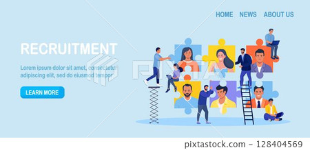 Find skilled and experienced career laborers from candidates crowd. Businessman looking for human talent as jigsaw puzzle pieces. Recruiting, job search, human resource, employment agency Find skilled and experienced career laborers from candidates crowd. Businessman looking for human talent as jigsaw puzzle pieces. Recruiting, job search, human resource, employment agency 128404569