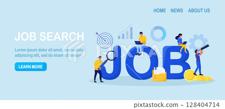 Employees looking for job. Unemployed people using magnifying glass, binoculars searching vacancy, job opportunities. Unemployment. Career, find opportunity, work position. Online recruitment service Employees looking for job. Unemployed people using magnifying glass, binoculars searching vacancy, job opportunities. Unemployment. Career, find opportunity, work position. Online recruitment service 128404714