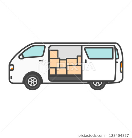 插畫素材:滿載包裹的貨車、物流業商用車、白色貨車(單箱車) 插畫素材:滿載包裹的貨車、物流業商用車、白色貨車(單箱車) 128404827