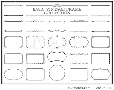 A set of 6 plain, easy-to-use black vintage frames and ornaments 128404944