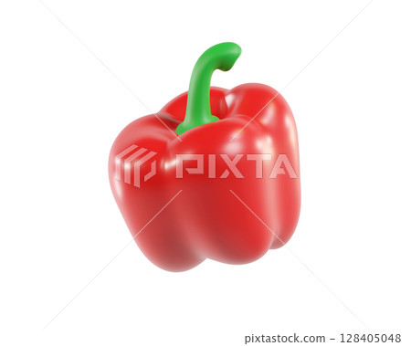 Bulgarian red pepper. Asset for games, web. 3D illustration cartoon vegetable icon Bulgarian red pepper. Asset for games, web. 3D illustration cartoon vegetable icon 128405048