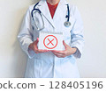 A female doctor with a cross mark 128405196