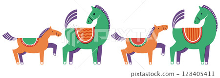 馬年新年賀卡插圖集（親子馬） 128405411