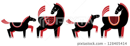 Black and red Japanese style modern parent and child horse, Year of the Horse vector illustration 128405414