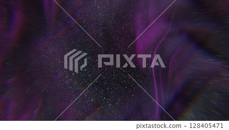 Shimmer stream. Beam texture. Defocused purple blue black color splash paint sparkling water on abstract creative neon dark background. Shimmer stream. Beam texture. Defocused purple blue black color splash paint sparkling water on abstract creative neon dark background. 128405471