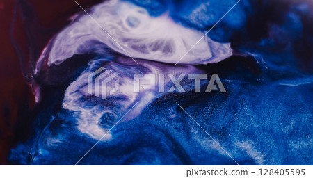 Water particles. Abstract art. Blur purple blue color paint in ripple liquid acrylic wet fluid texture flowing on creative background. Water particles. Abstract art. Blur purple blue color paint in ripple liquid acrylic wet fluid texture flowing on creative background. 128405595